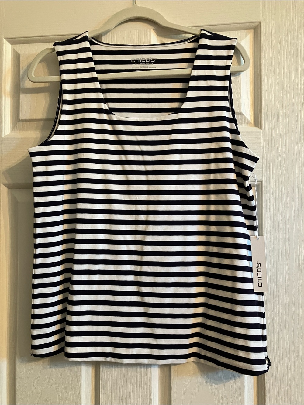 Chico's Navy & White Striped Scoop Tank